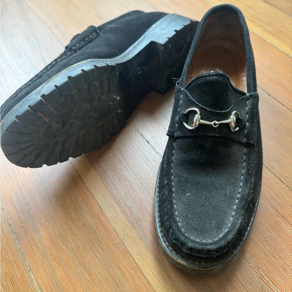 Black Moccasin-Style Flats with Silver Accent